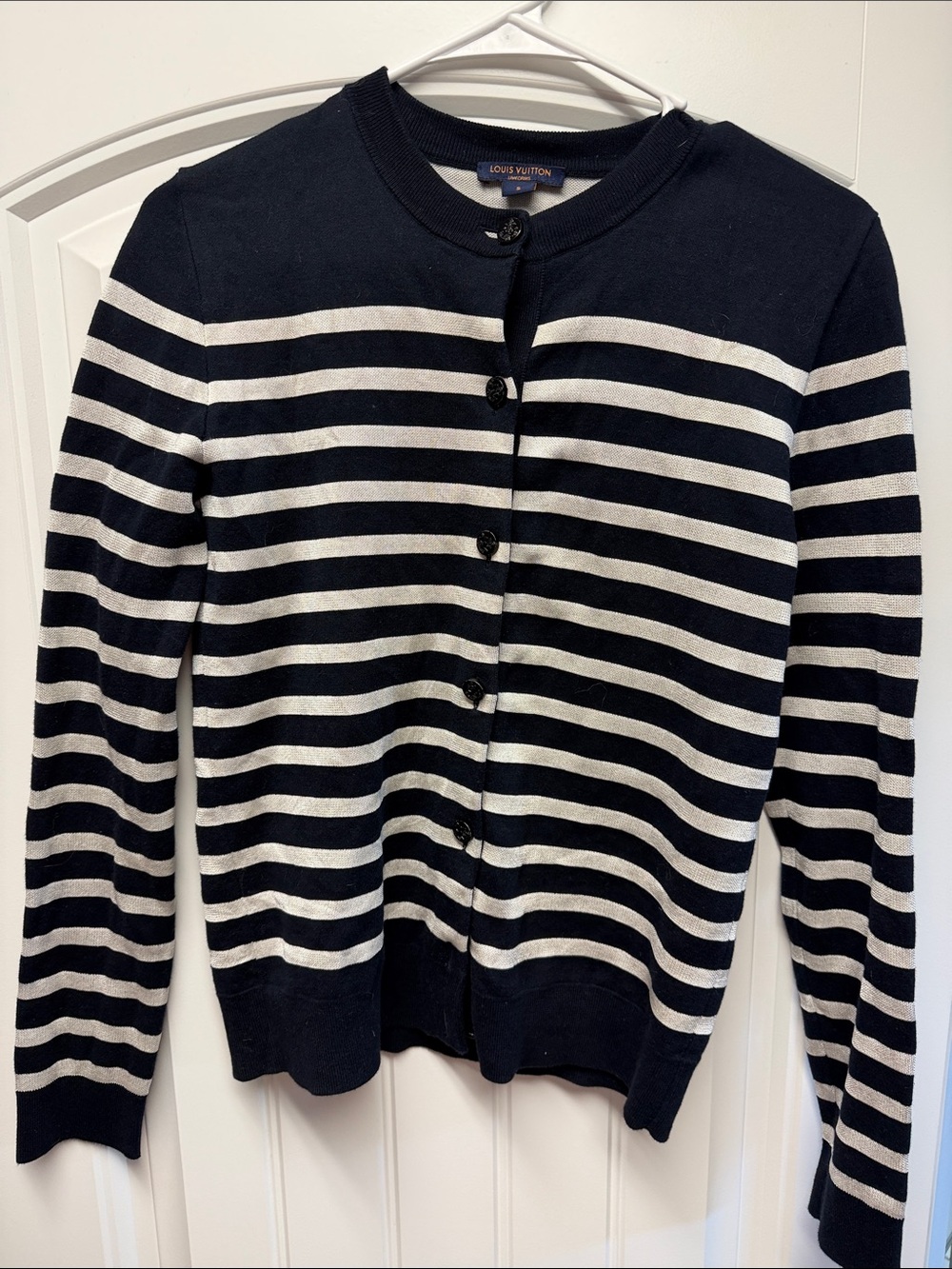 Louis Vuitton Black and White Striped Cotton Cardigan